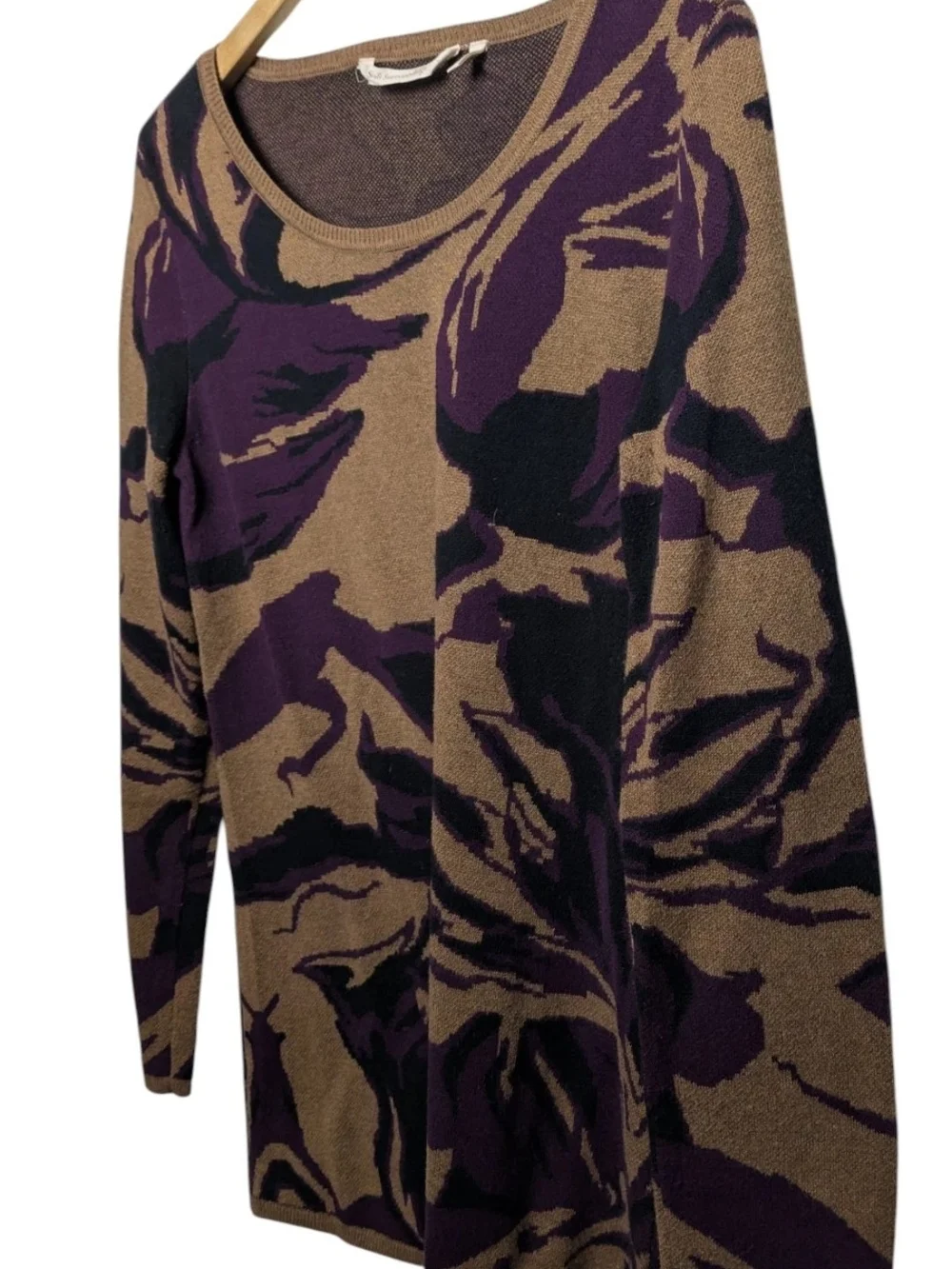 Soft Surroundings Brown, Purple & Black Abstract-Print Long Sleeve Sweater Top
